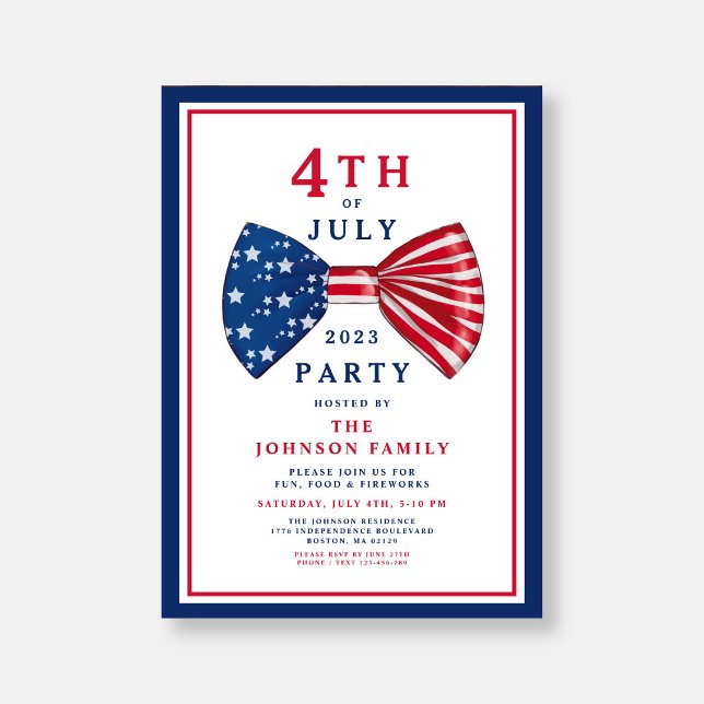 Invitation Élégant 4 juillet bleu rouge (Elegant Red White Blue 4th Of July Invitation)
