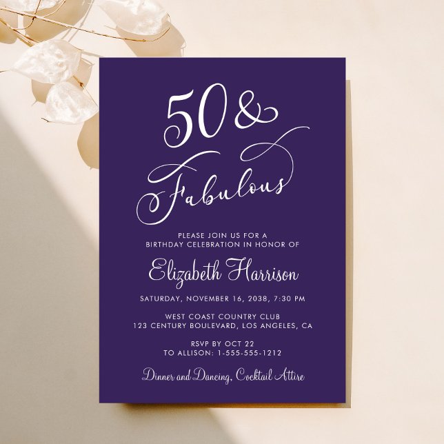 Invitation Elegant 50 And Fabulous Purple 50th Birthday Party (Créateur téléchargé)