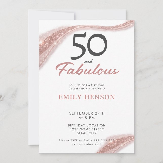 Invitation Elegant 50 and Fabulous Rose Gold Birthday (Devant)