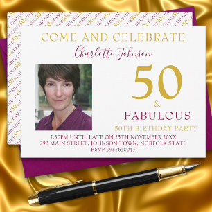 Invitation Elégant 50 et Fabuleux Photo 50e anniversaire 