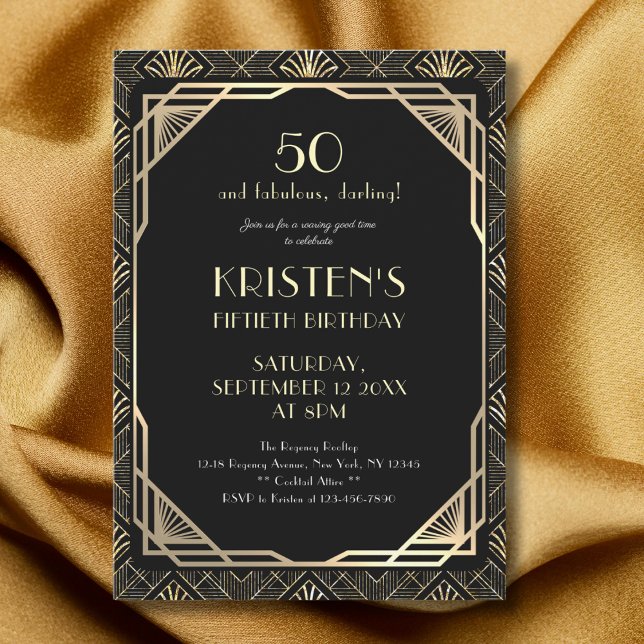 Invitation Elégant 50 et Fabulous Black and Gold Birthday (Créateur téléchargé)