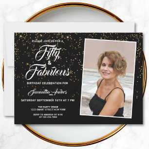 Invitation Elegant 50 et Fabulous Black Gold Parties scintill