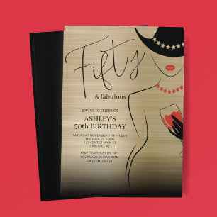 Invitation Elégant 50 et Fabulous Gold Red Anniversaire