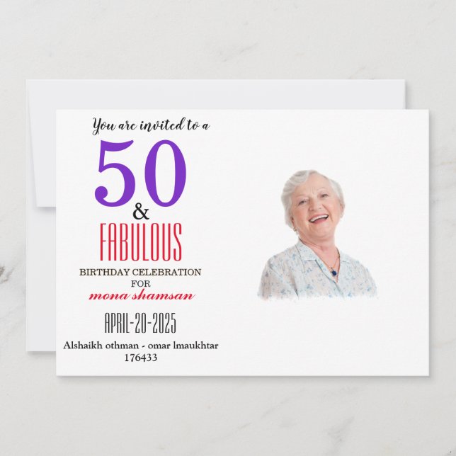 Invitation Elegant 50 & Fabulous Birthday (Devant)