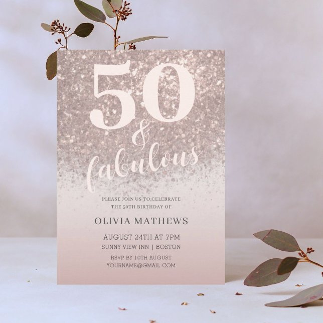 Invitation Elégant 50 & Fabulux Anniversaire Rose Gold Paille (Créateur téléchargé)