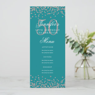 Invitation Elégant 50 Menu Anniversaire Silver Turquoise Conf