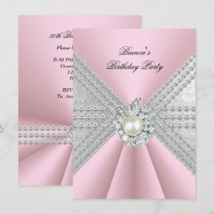 Invitation Elégant 50e Anniversaire Argent Rose Diamant Perle