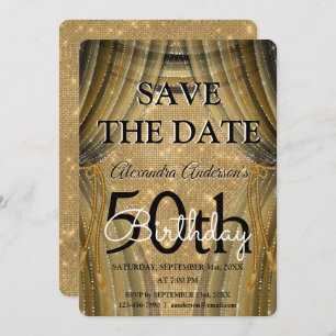 Invitation Élégant 50e anniversaire Black and Gold Sparkle