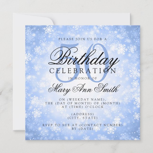 Invitation Elégant 50e anniversaire Blue Winter Wonderland (Devant)