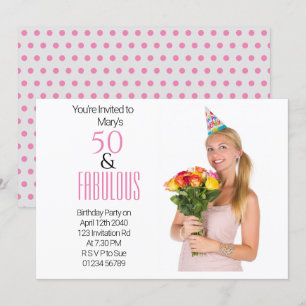 Invitation Elégant 50e anniversaire de fête Dots roses Thème 