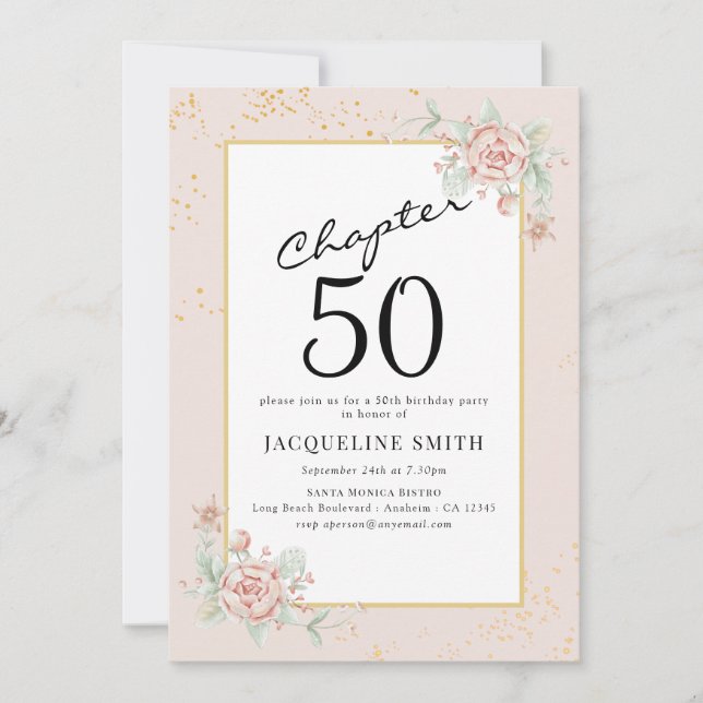 Invitation Élégant 50e anniversaire de florale (Devant)
