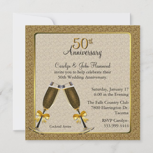 Invitation Élégant 50e anniversaire de mariage (Devant)