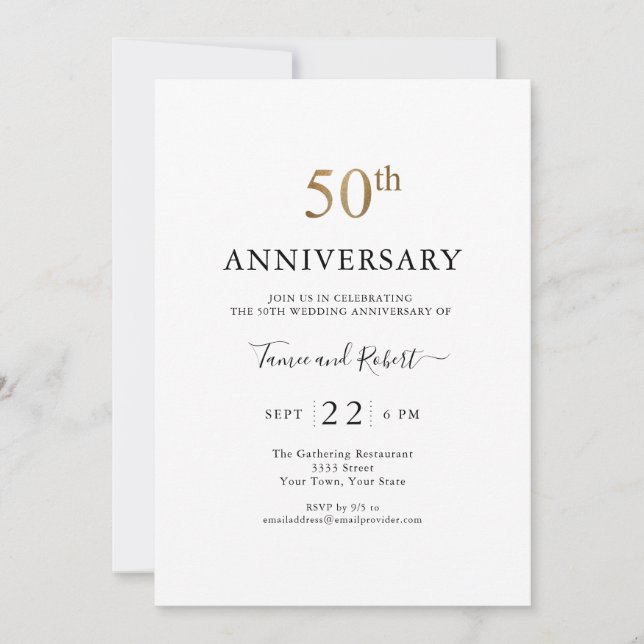 Invitation Élégant 50e anniversaire de Mariage (Devant)