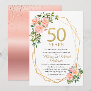 Invitation Élégant 50e Anniversaire de Mariage Aquarelle Pail