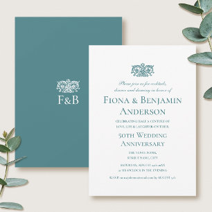 Invitation Élégant 50e Anniversaire de Mariage Bleu Turquoise
