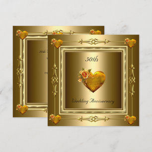 Invitation Élégant 50e Anniversaire de Mariage Cœurs Dorés 2
