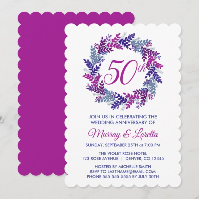 Invitation Élégant 50e anniversaire de Mariage de couronne ro (Devant / Derrière)