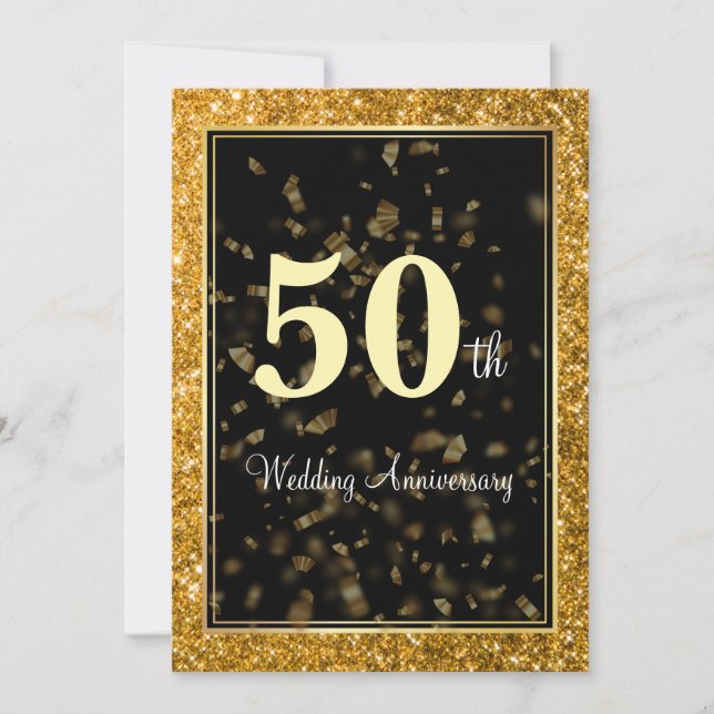 Invitation Élégant 50e anniversaire de Mariage d'or (Devant)
