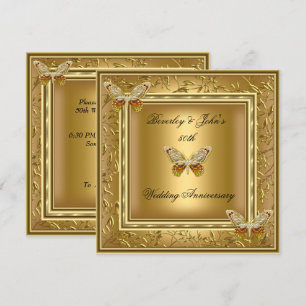 Invitation Élégant 50e anniversaire de mariage en damas or
