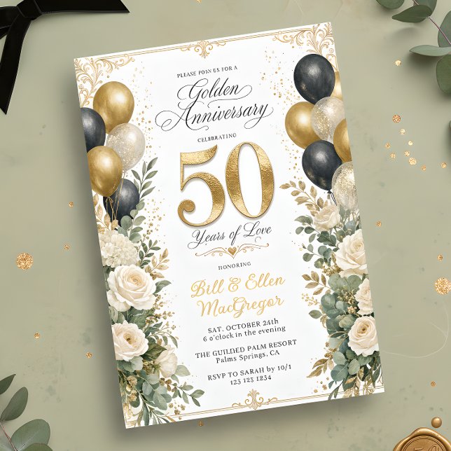 Invitation Élégant 50e anniversaire de mariage en or (Créateur téléchargé)