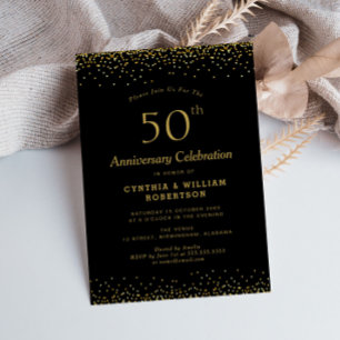 Invitation Élégant 50e anniversaire de mariage en or noir