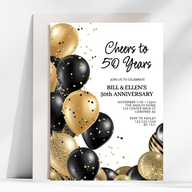Invitation Élégant 50e anniversaire de Mariage Gold (Créateur téléchargé)