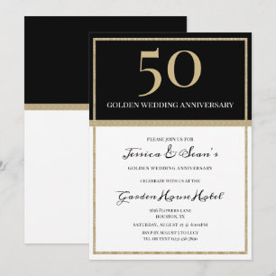 Invitation Élégant 50e anniversaire de Mariage Gold & Black