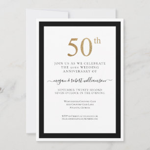 Invitation Élégant 50e anniversaire de Mariage noir et or