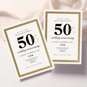 Invitation Élégant 50e anniversaire de mariage noir et or