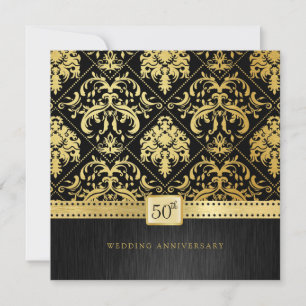 Invitation Élégant 50e anniversaire de mariage noir et or