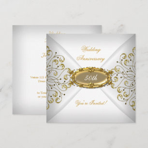 Invitation Élégant 50e anniversaire de mariage or blanc