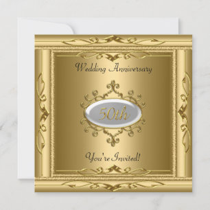 Invitation Élégant  50e anniversaire de mariage or blanc