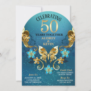 Invitation Élégant 50e anniversaire de Mariage Turquoise et G