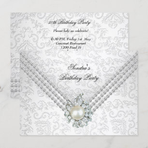 Invitation Elégant 50e Anniversaire Diamant Blanc Perle Argen