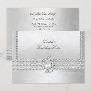Invitation Elégant 50e Anniversaire Diamant Blanc Perle Argen