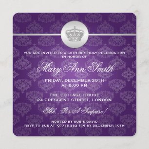 Invitation Élégant 50e anniversaire du Parti Royal Crown Purp