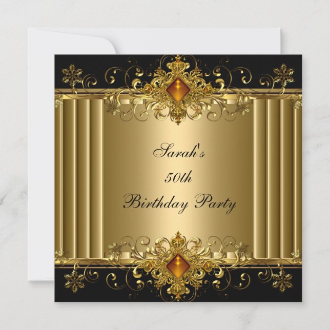 Invitation Elégant 50e anniversaire Gold Black Art Deco Jewel (Devant)