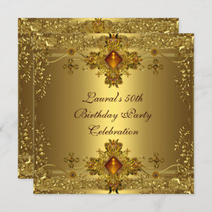 Invitation Elégant 50e Anniversaire Gold Lace Gold Jewel