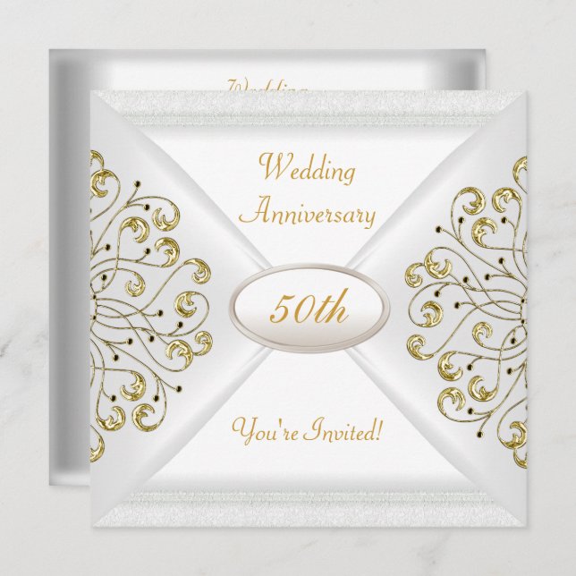 Invitation Élégant 50e anniversaire Mariage Or blanc (Devant / Derrière)