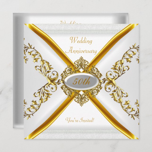 Invitation Élégant 50e anniversaire Mariage Or blanc 2 (Devant / Derrière)