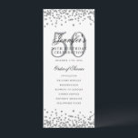 Invitation Élégant 50e Anniversaire Menu Argent<br><div class="desc">Elégant design "Anniversaire du programme" avec confettis de parties scintillant Faux et texte personnalisé.</div>