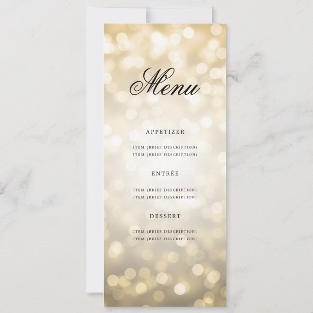 Invitation Elégant 50e Anniversaire Menu Gold Bokeh (Dos)