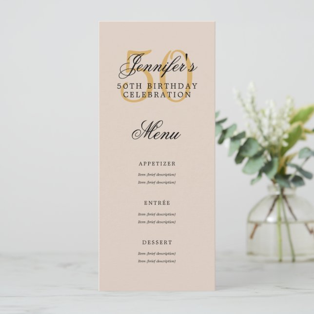 Invitation Elégant 50e Anniversaire Menu Gold Champagne (Debout devant)