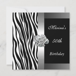 Invitation Elégant 50e anniversaire Noir Blanc Silver Zebra