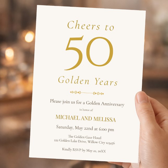 Invitation Élégant 50e Anniversaire Or Minimal Classique (Classic 50 golden years invitation with timeless minimal style)