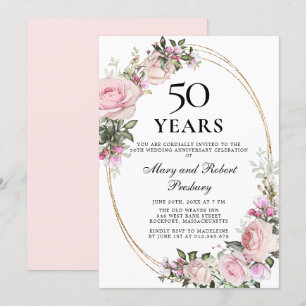Invitation Élégant 50e anniversaire Rose florale