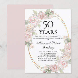 Invitation Élégant 50e anniversaire Rose florale