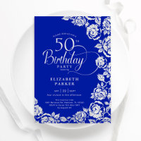 Élégant 50e anniversaire Royal Blue Roses d'argent
