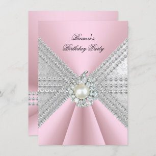Invitation Elégant 50e anniversaire Silver Pink Diamond Pearl