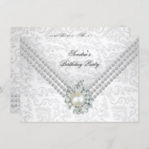 Invitation Elégant 50e anniversaire Silver White Diamond Pear